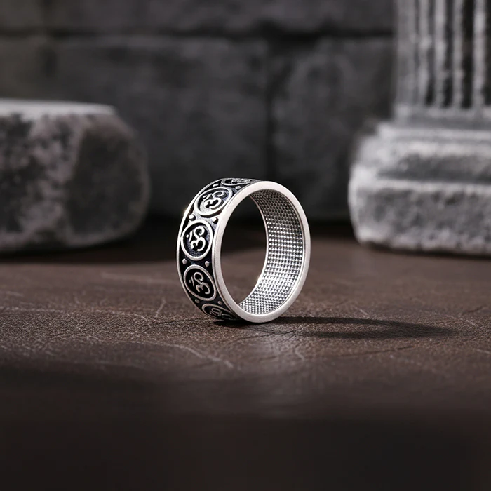 Oxidised Silver Classic Omkar Band For Him - Image 2