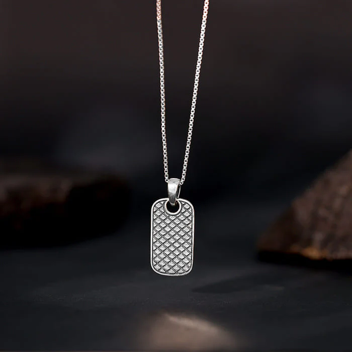 Oxidised Silver Confident Pendant With Box Chain For Him - Image 2