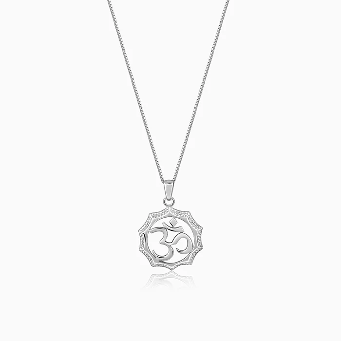 Silver Graceful Om Pendant With Box Chain For Him - Image 2