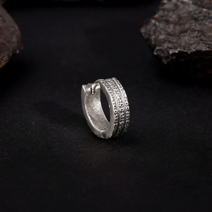 Oxidised Silver Huggie Hoop Earring for Him - Image 2