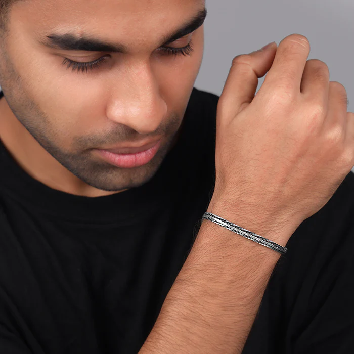 Oxidised Silver Knit Bracelet For Him (19 cm) - Image 3
