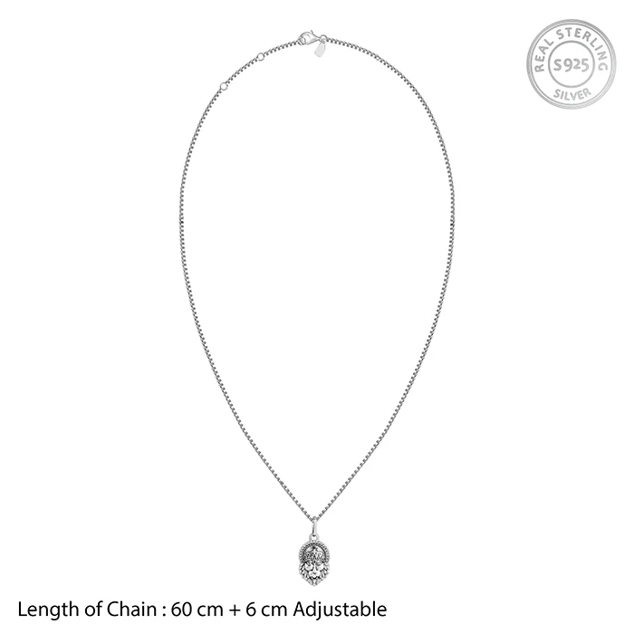 Oxidised Silver Narasimha Crown Pendant With Box Chain For Him - Image 6