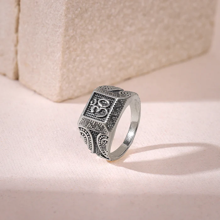 Oxidised Silver Omkar Ring For Him - Image 2