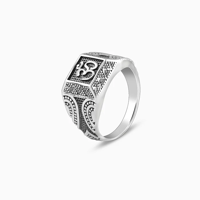 Oxidised Silver Omkar Ring For Him - Image 4