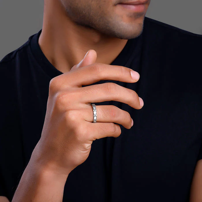 Oxidised Silver Rider Edge Ring For Him - Image 3