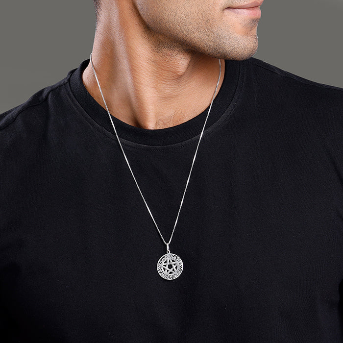 Oxidised Silver Star Pendant With Box Chain For Him - Image 3
