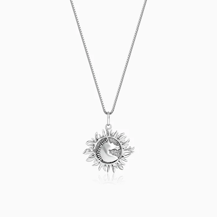 Oxidised Silver Sunborn Horse Pendant With Box Chain For Him