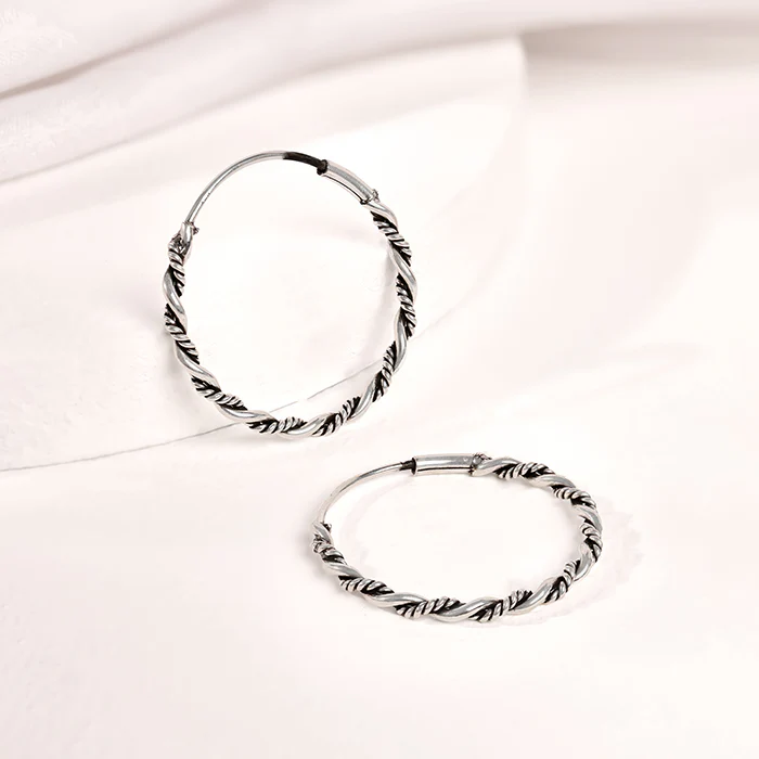 Oxidised Silver Twist Hoop Earrings - Image 2