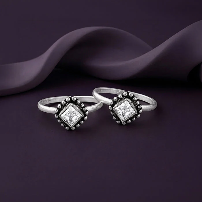 Oxidised Silver Vanya Beaded Toe Rings - Image 2