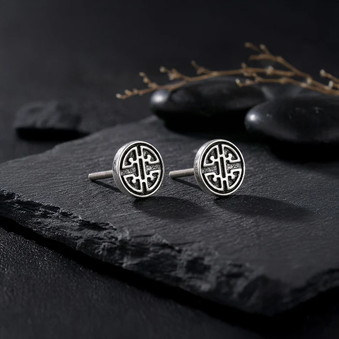 Oxidised Zen Circle Stud For Him - Image 4