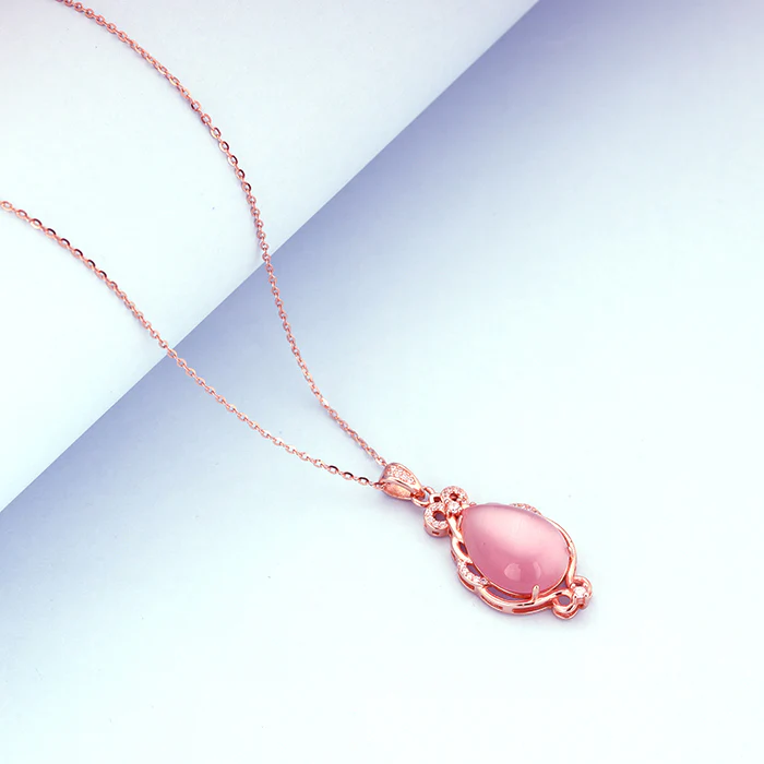 Rose Gold Pink Pendant with Link Chain - Image 2