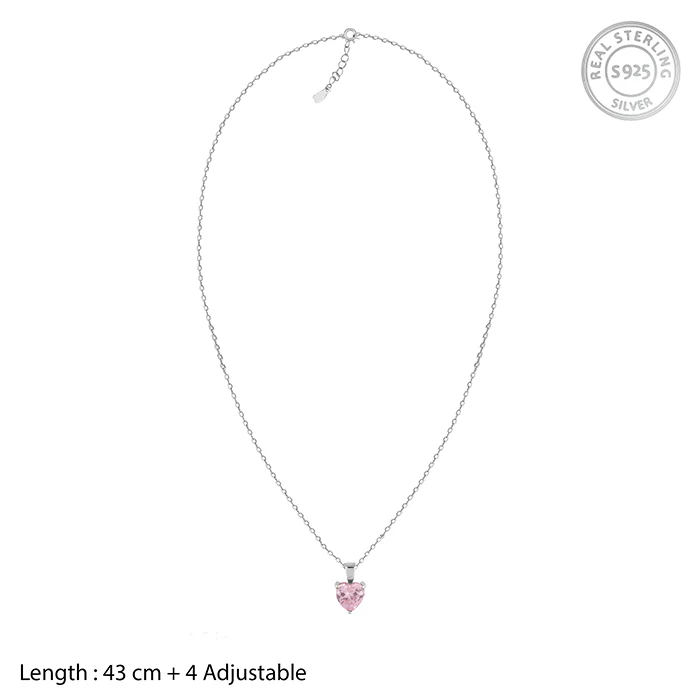 Silver Pink Heart Pendant with Link Chain - Image 5