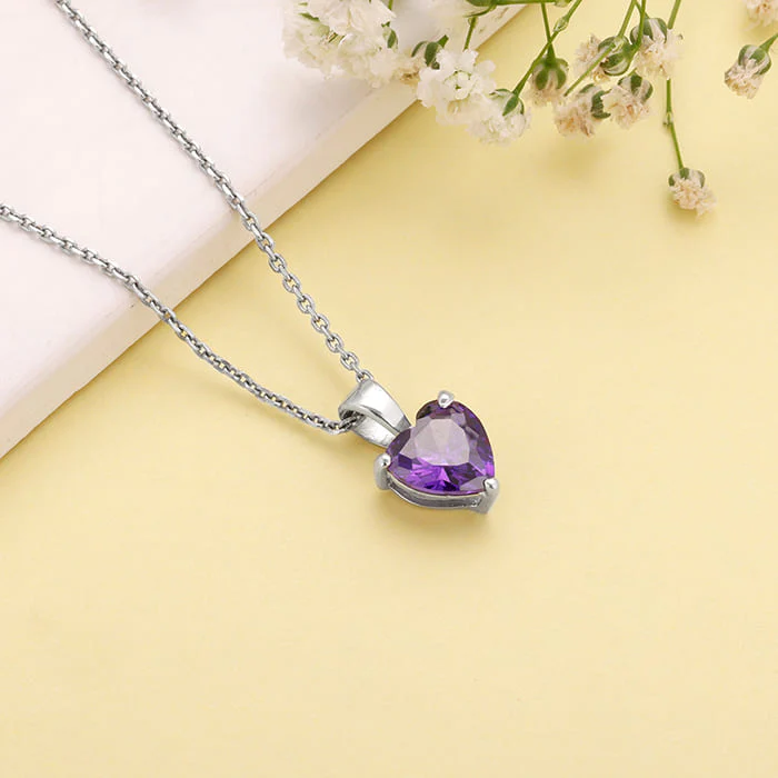 Silver Purple Heart Pendant with Link Chain - Image 2