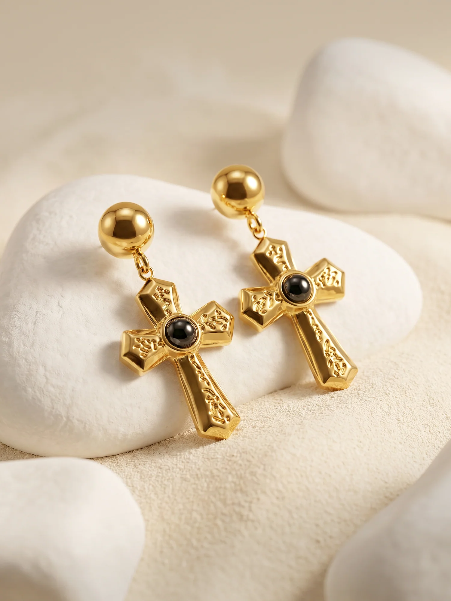 Rebel Cross Edge Gold Plated Earrings - Image 2