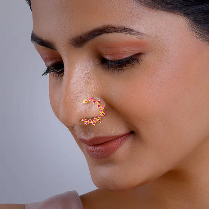 Golden Zig-Zag Red Nose Ring - Image 2