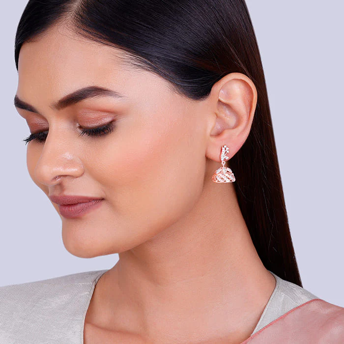 Rose Gold Ajmer Jhumki Earrings - Image 3