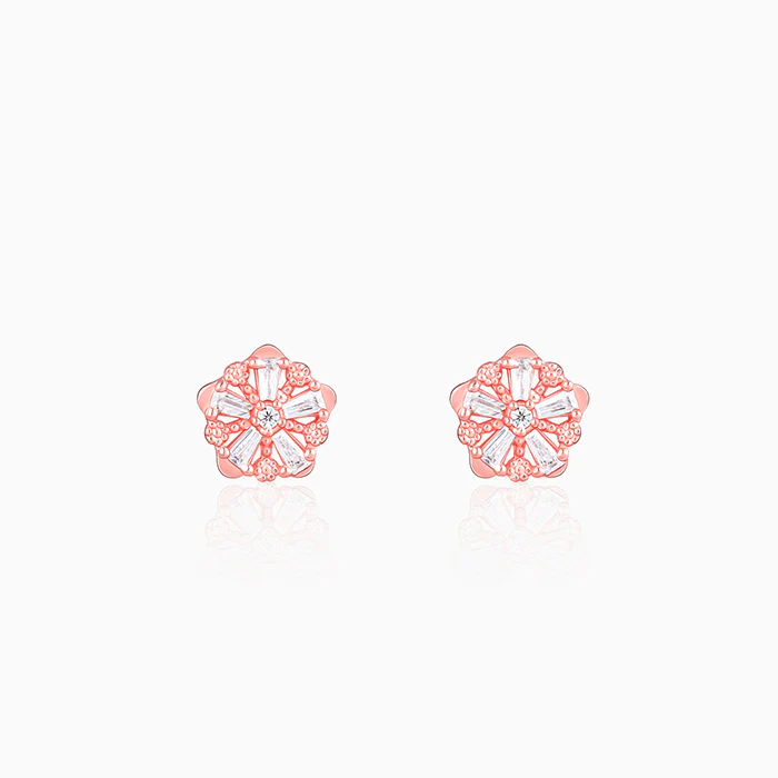 Rose Gold Baguette Flower Earrings