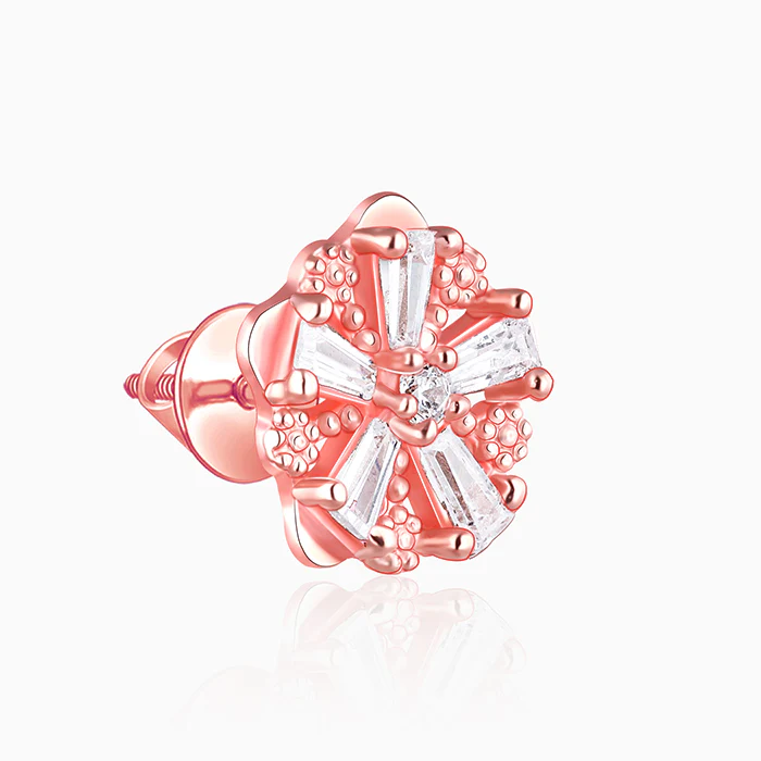 Rose Gold Baguette Flower Earrings - Image 4