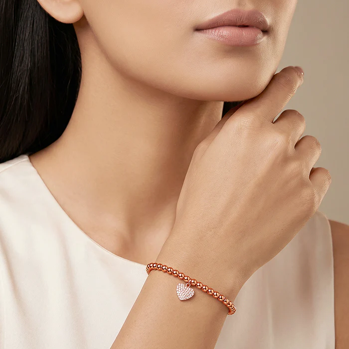Rose Gold Beaded Heart Charm Bracelet - Image 3