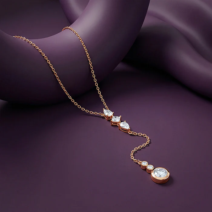 Rose Gold Bezel Lariat Necklace - Image 2