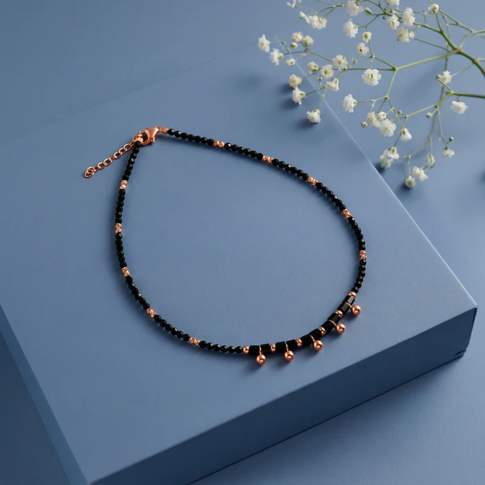 Rose Gold Black Charm Bead Chain Anklet - Image 2