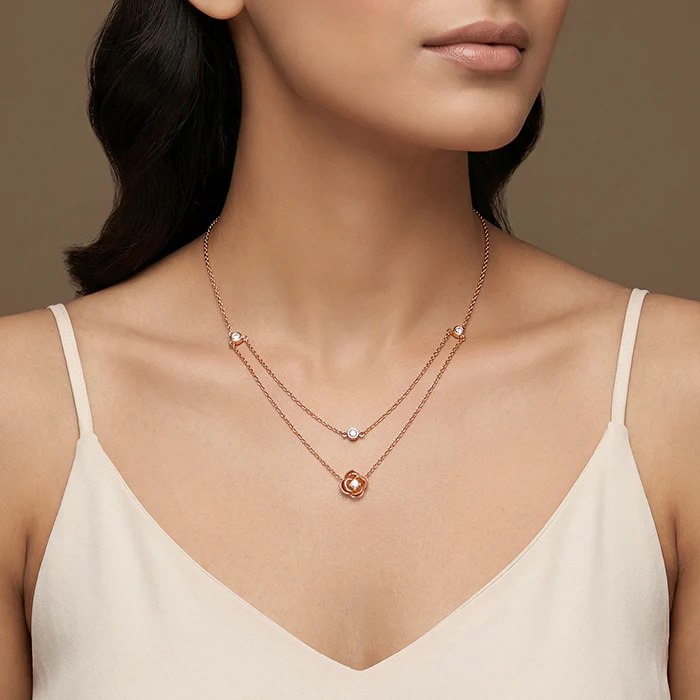 Rose Gold Blossom Layered Necklace - Image 3