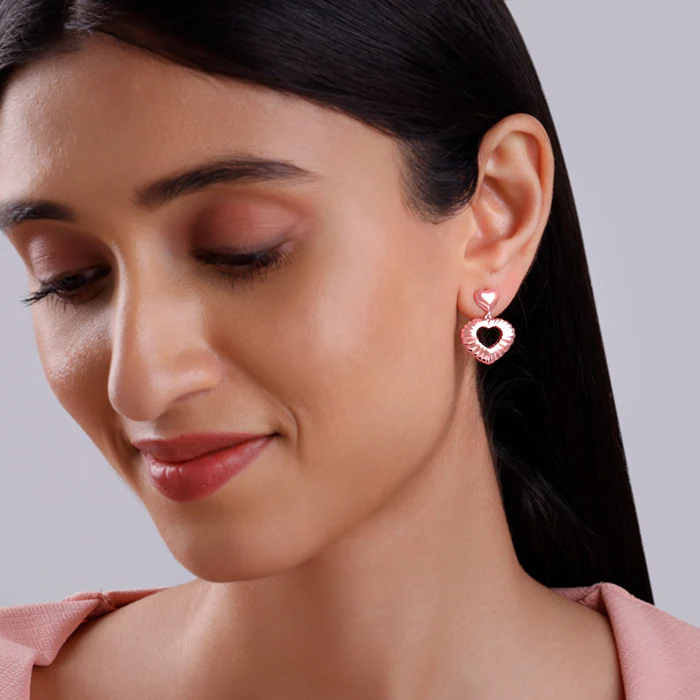 Rose Gold Blush Heart Earrings - Image 3