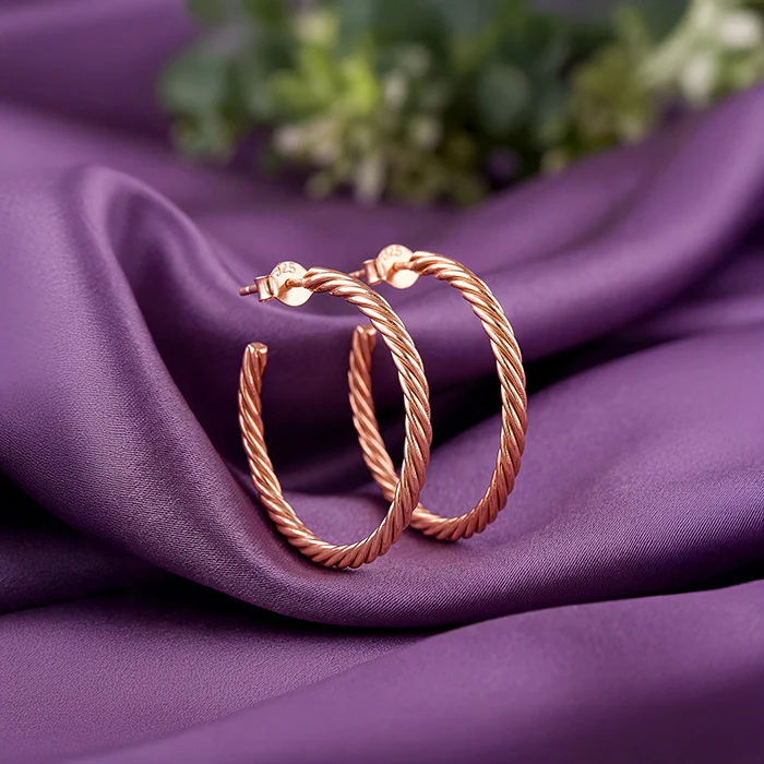 Rose Gold Braidy Hoop Earrings - Image 2