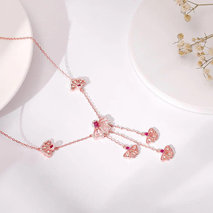 Rose Gold Brilliant Red Eyebright Trio Necklace - Image 2