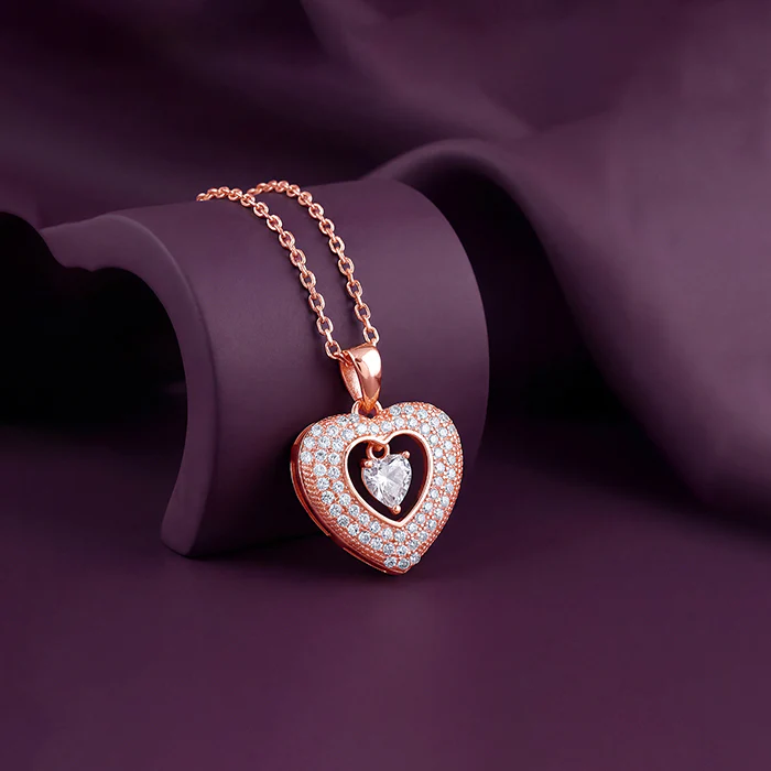 Rose Gold Celeste Heart Pendant With Link Chain - Image 2
