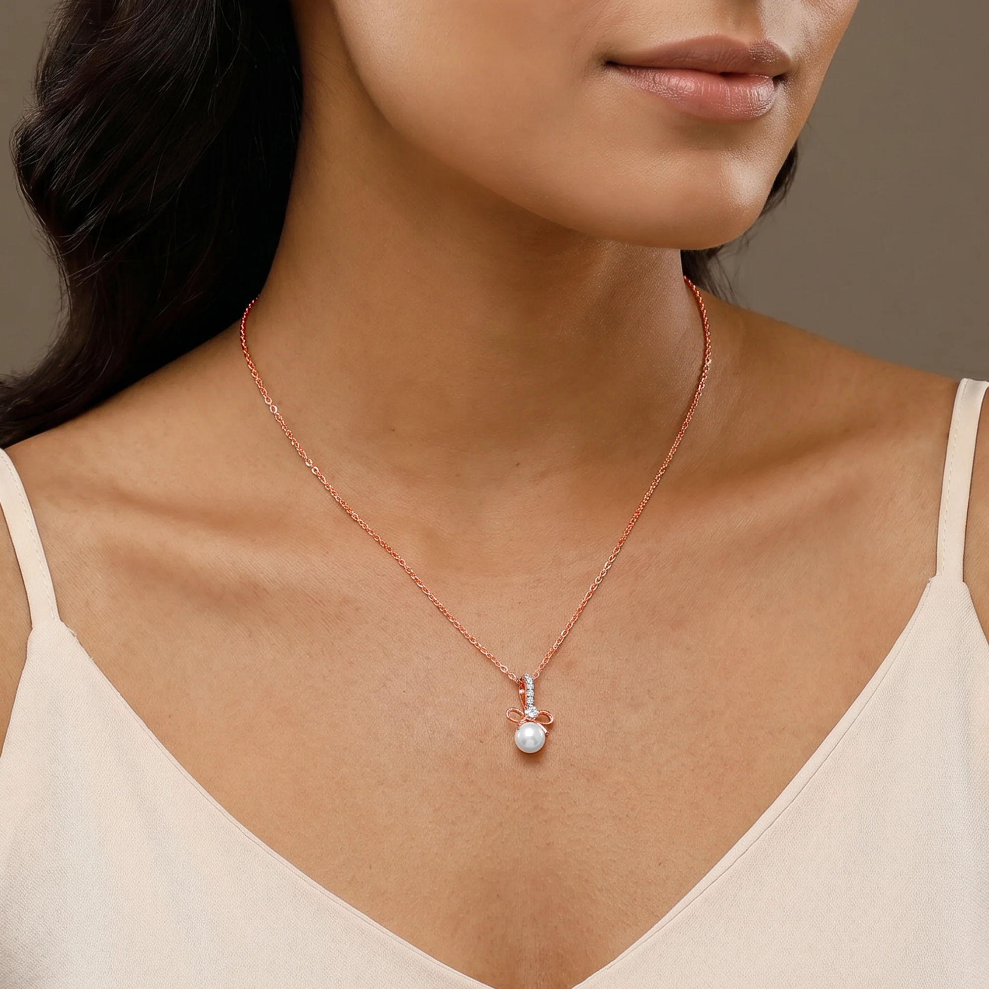 Rose Gold Cielo Bow Lab Grown Diamond Pendant - Image 3