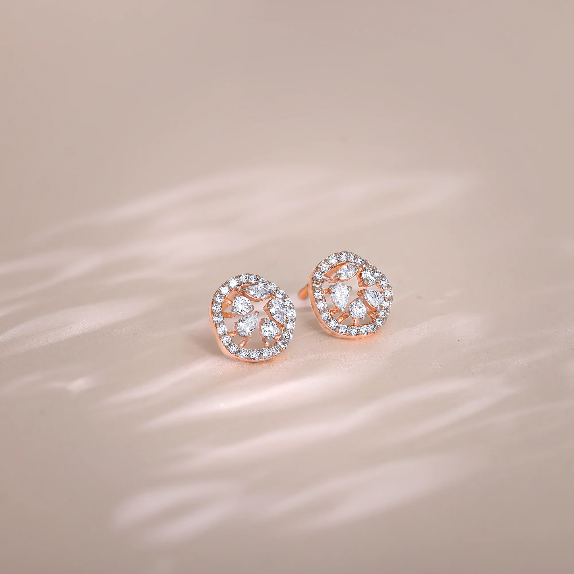 Rose Gold Circular Dazzle Diamond Earrings - Image 2