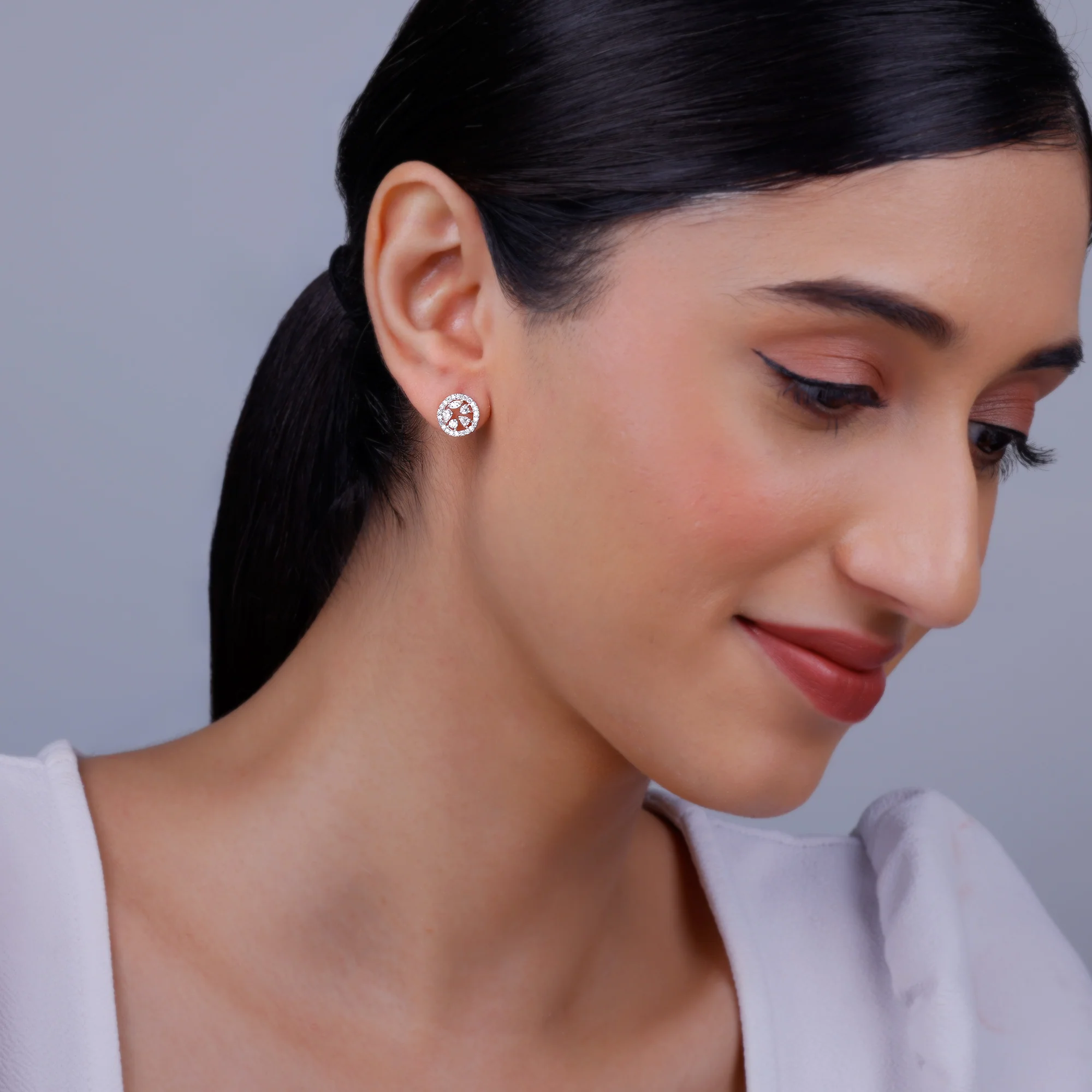 Rose Gold Circular Dazzle Diamond Earrings - Image 3
