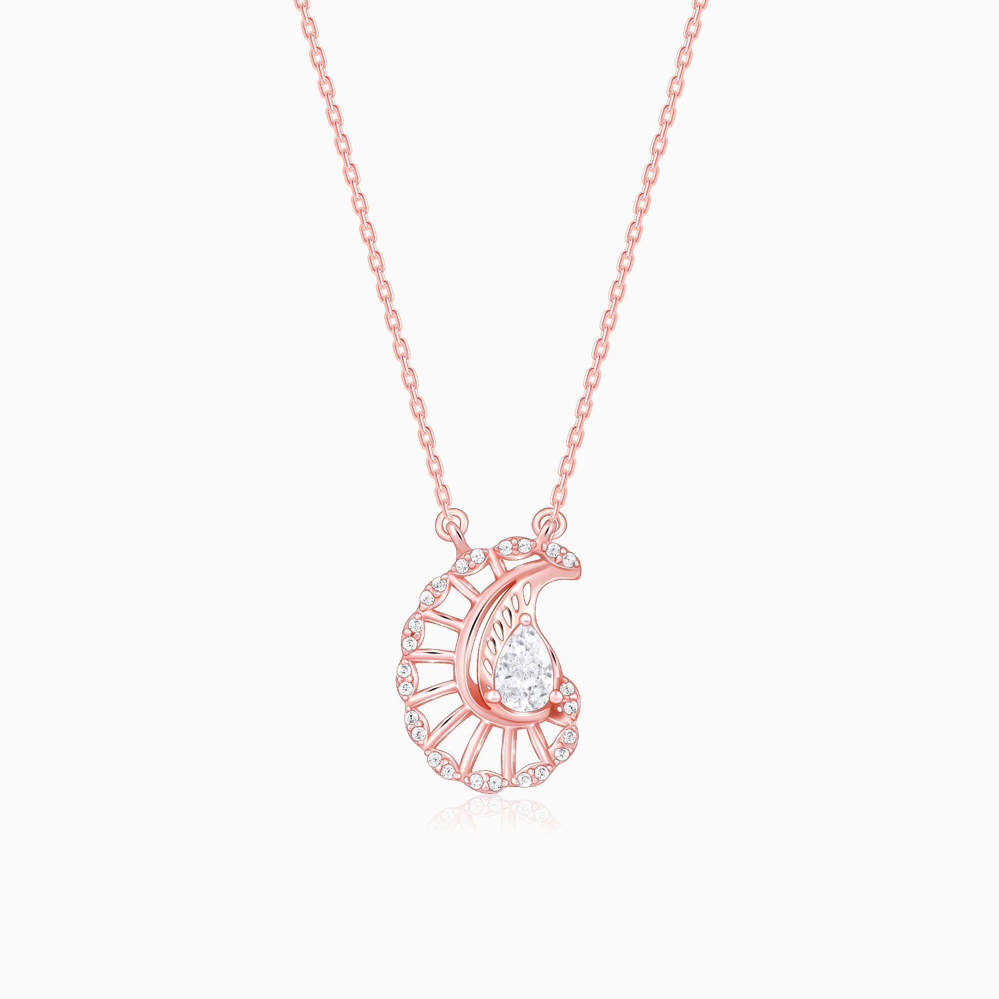 Rose Gold Classy Paisley Pendant With Link Chain