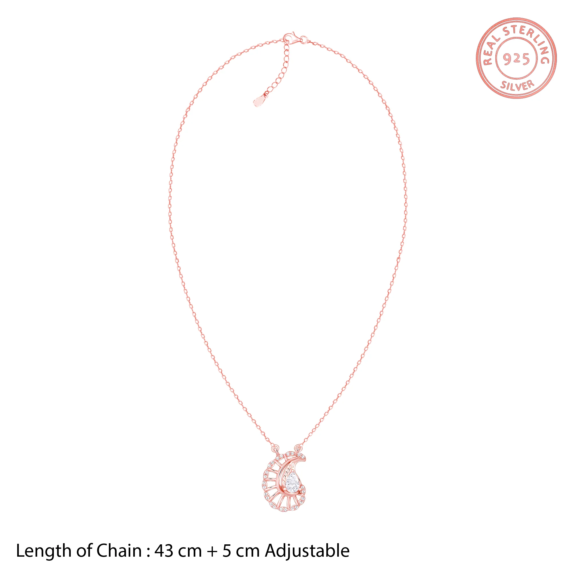 Rose Gold Classy Paisley Pendant With Link Chain - Image 6