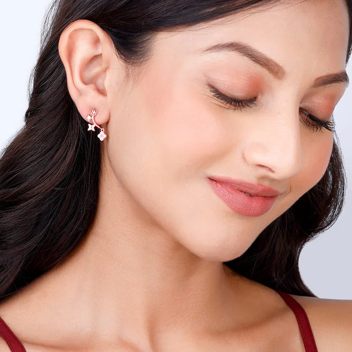 Rose Gold Charm Dangle Earrings - Image 3