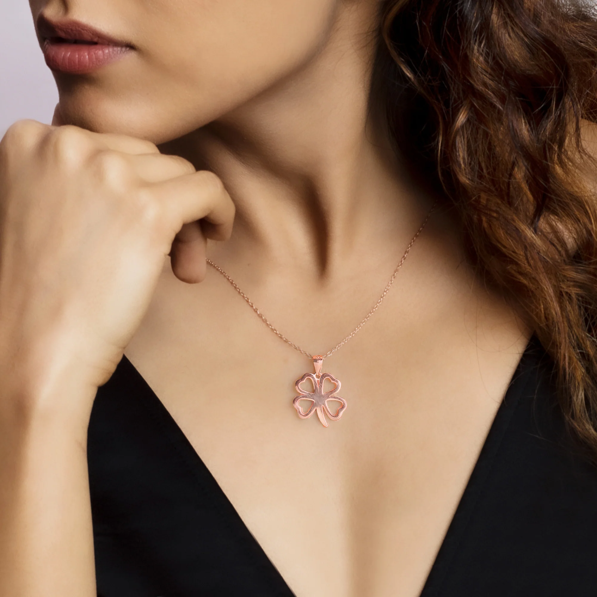 Rose Gold Clover Pendant with Link Chain - Image 2