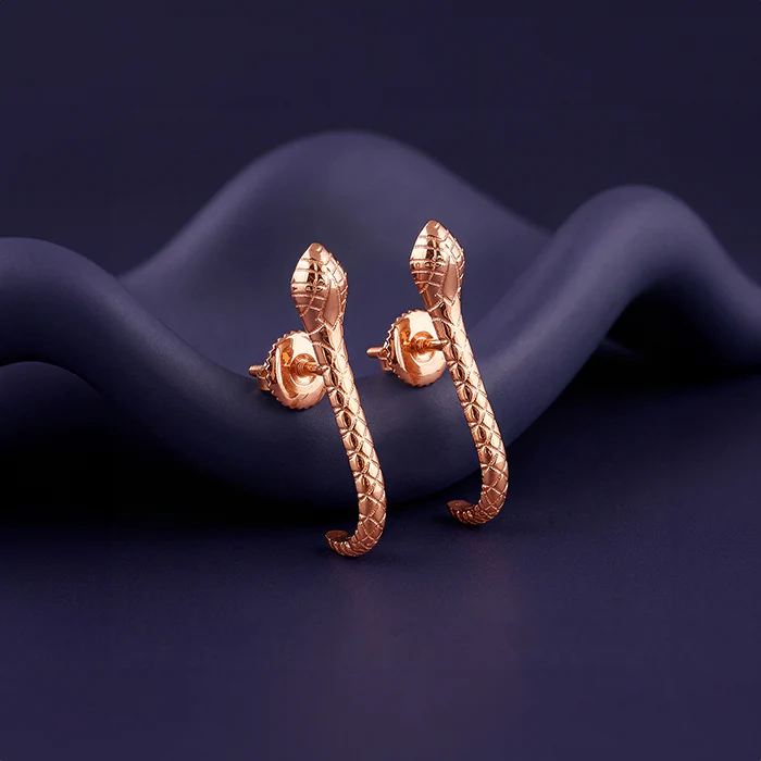 Rose Gold Cobra J Hoop Earrings - Image 2