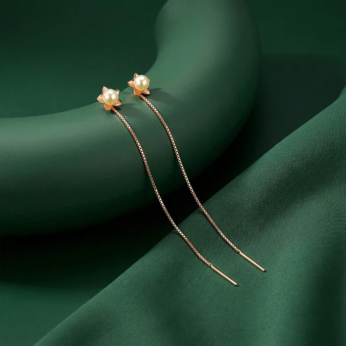 Rose Gold Courteney Pearl Sui Dhaga Earrings - Image 2