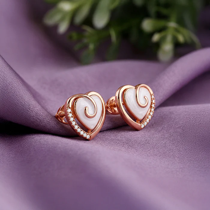 Rose Gold Crazy Heart Stud Earrings - Image 2