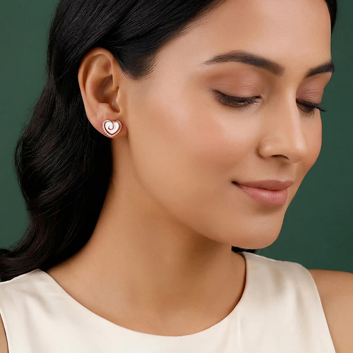 Rose Gold Crazy Heart Stud Earrings - Image 3