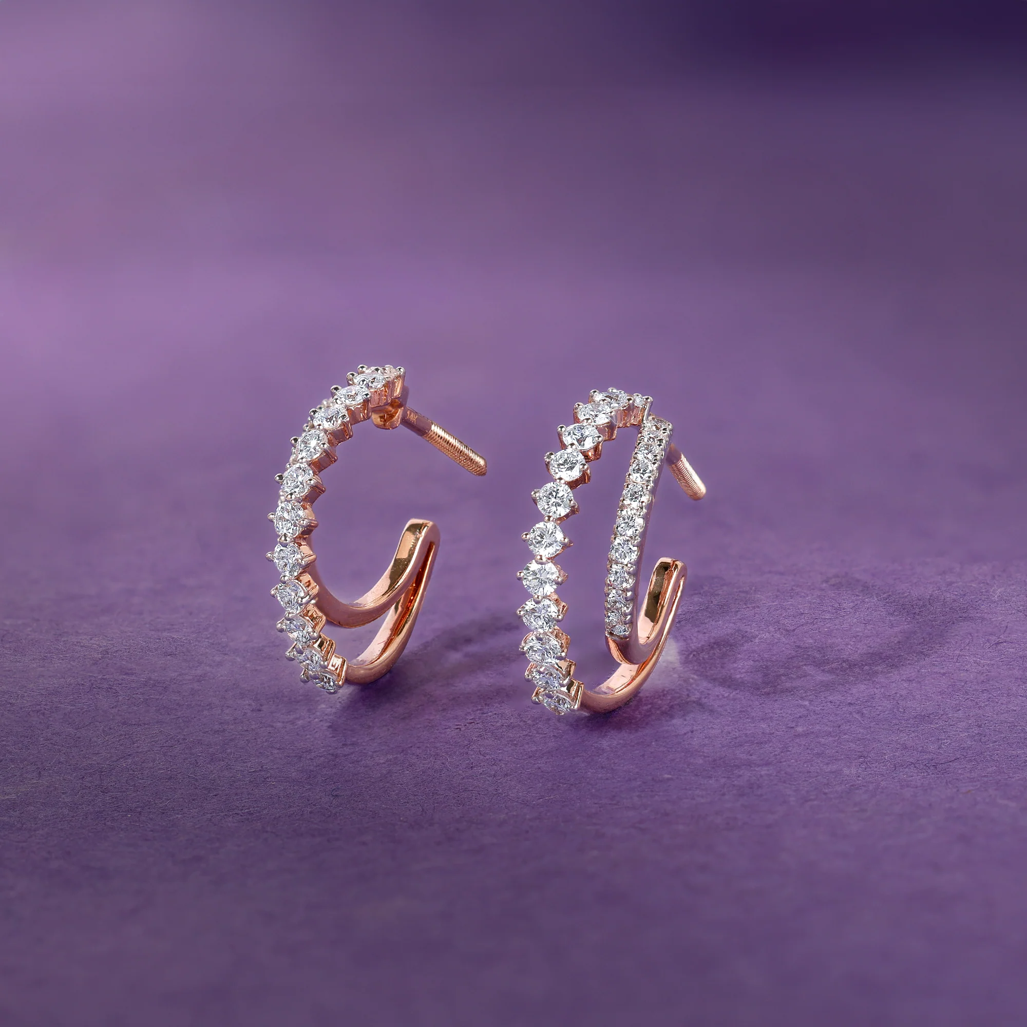 Rose Gold Crescent Moon Lab Grown Diamond Hoop Earrings - Image 2