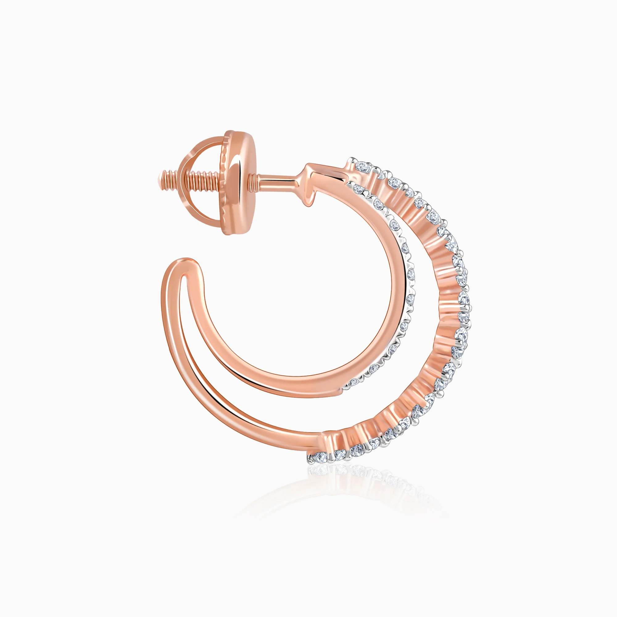 Rose Gold Crescent Moon Lab Grown Diamond Hoop Earrings - Image 5