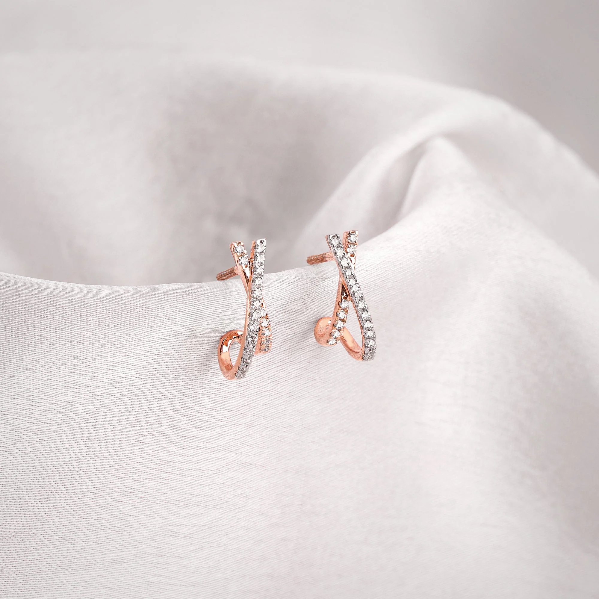 Rose Gold Cross Lab Grown Diamond J Hoop Earrings - Image 2