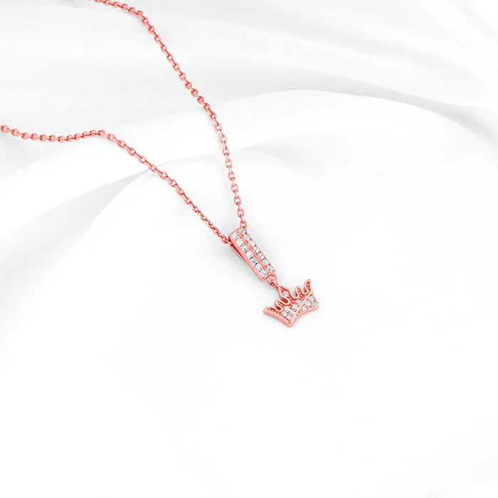 Rose Gold Crown Pendant with Link Chain - Image 2