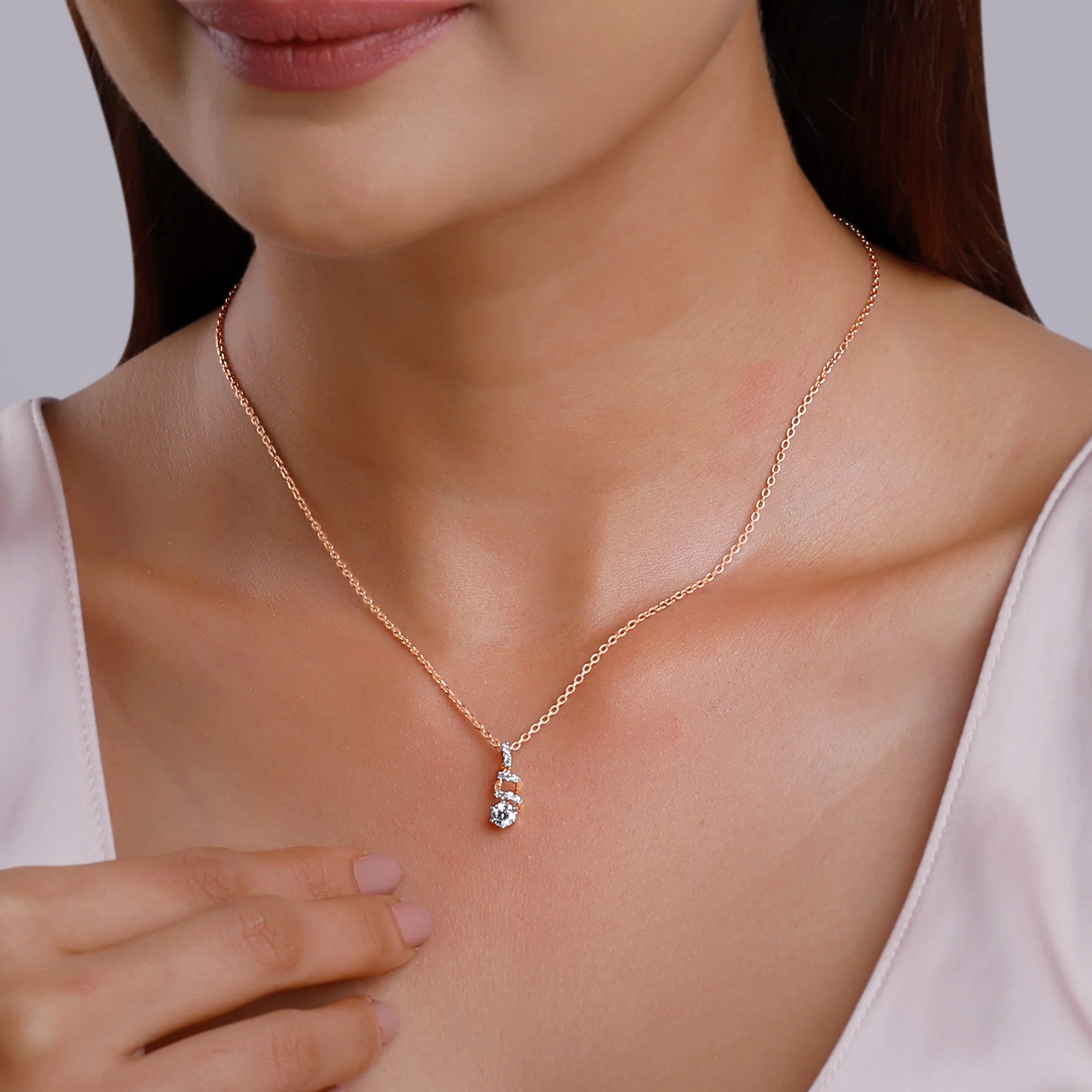 Rose Gold Curlicue Diamond Pendant - Image 3