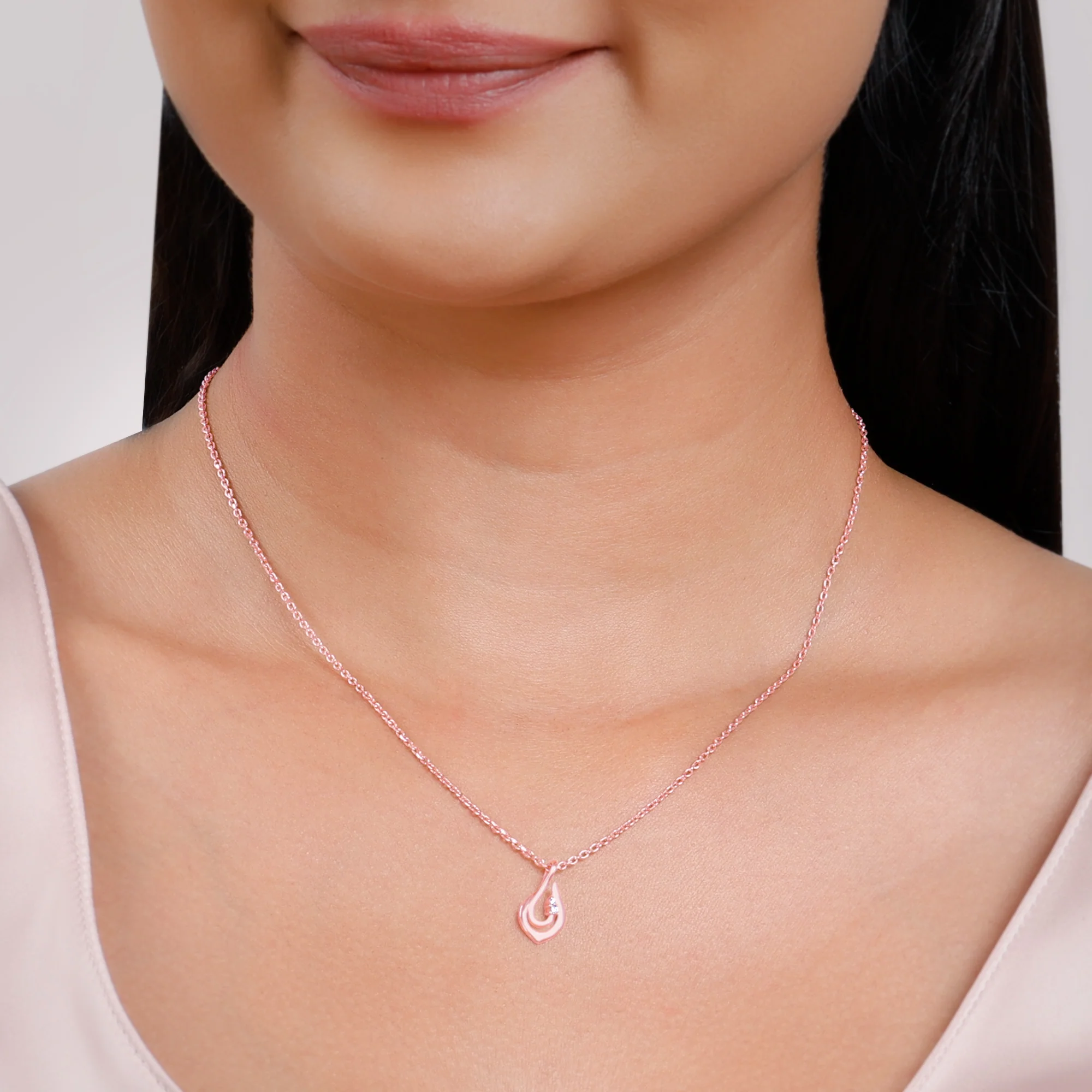 Rose Gold Cute Drop Pendant With Link Chain - Image 3