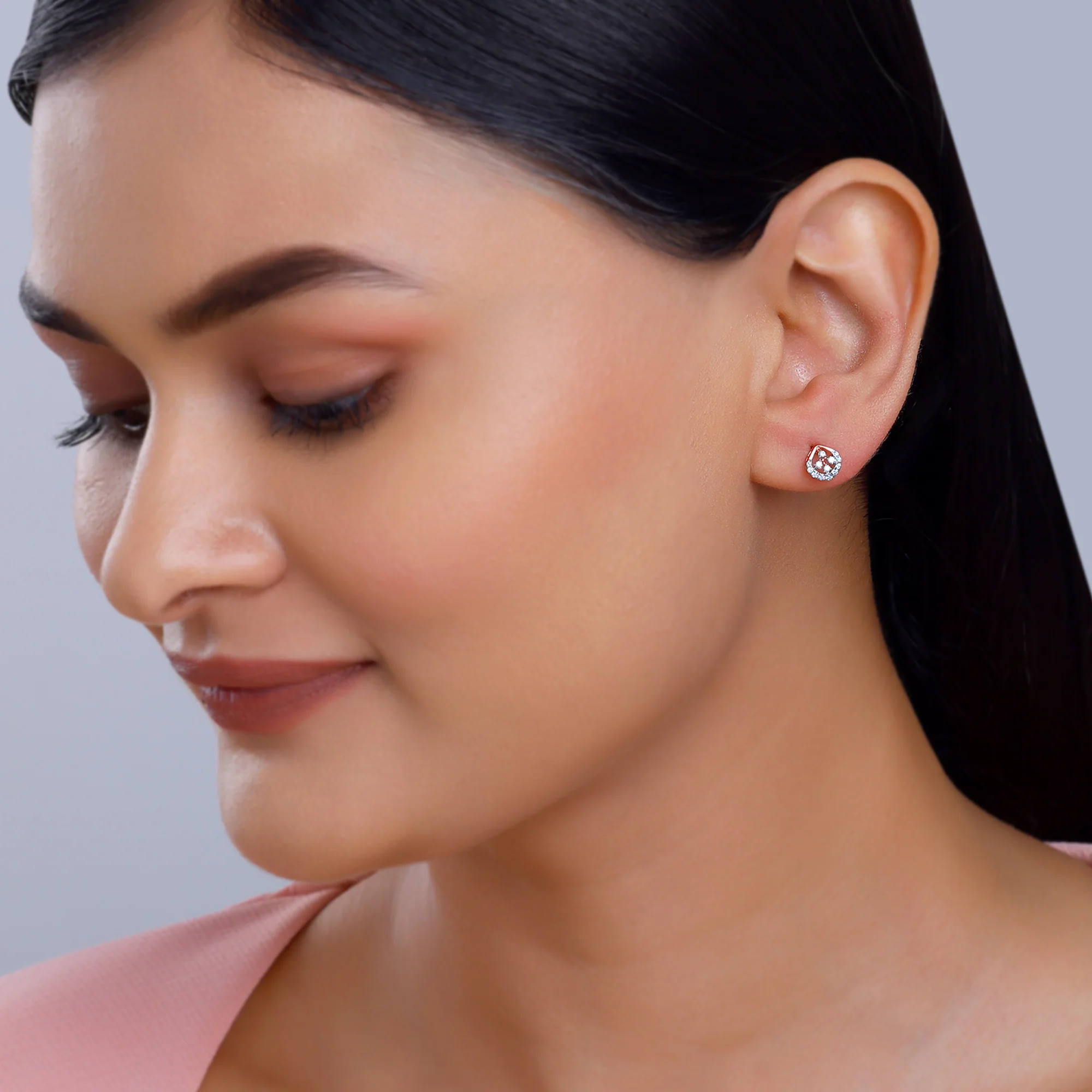 Rose Gold Dazzle Duo Lab Grown Diamond Earrings - Image 3