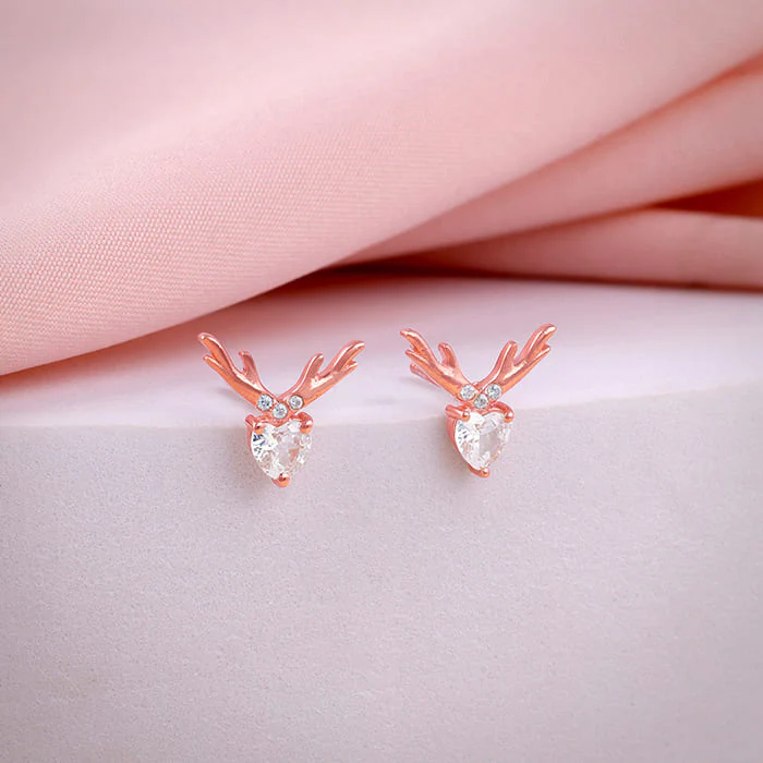 Rose Gold Deer Sparkle Earrings - Image 2