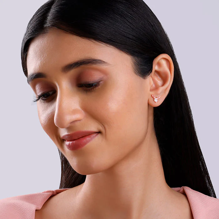 Rose Gold Deer Sparkle Earrings - Image 3